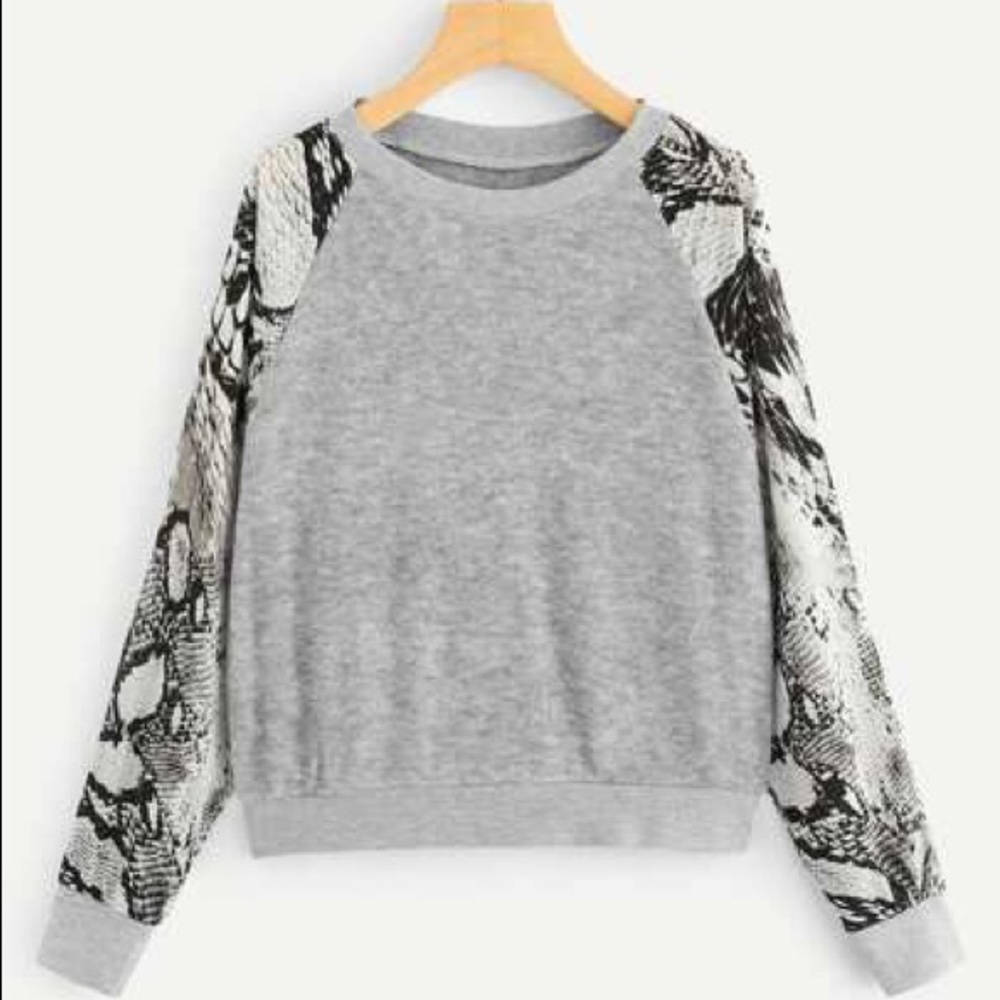 Gray Sweater with Snakeskin Sleeves